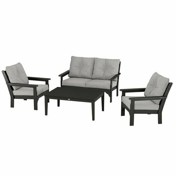 Polywood Vineyard Black / Grey Mist 4-Piece Deep Patio Set with Newport Table and Vineyard Chairs 633PWS4BL598